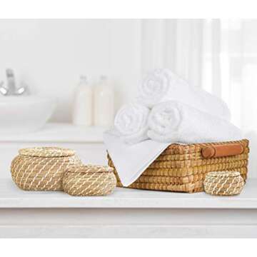 Americanflat Woven Seagrass Storage Baskets with Lids - Handmade Decorative Storage Baskets for Shelves - Set of 3