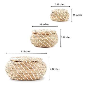 Americanflat Woven Seagrass Storage Baskets with Lids - Handmade Decorative Storage Baskets for Shelves - Set of 3