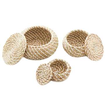Americanflat Woven Seagrass Storage Baskets with Lids - Handmade Decorative Storage Baskets for Shelves - Set of 3
