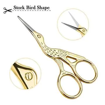 Acronde 2PCS Vintage Stork Shape Sewing Scissors Stainless Steel Tailor Scissors Sharp Sewing Shears for Embroidery, Craft, Art Work & Everyday Use (Gold)