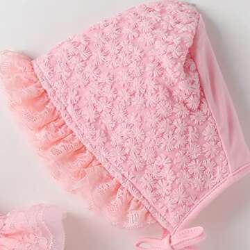 Newborn Infant Baby Girl Fall Winter Dress Toddler Easter Birthday Outfits Long Sleeve Christening Baptism Tulle Tutu Dresses with Bonnet Flower Girl Wedding Prom Dress Pink Tulle 12-18 Months