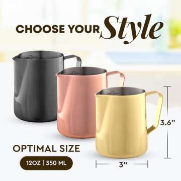 Zulay Kitchen 12oz Stainless Steel Milk Frothing Pitcher - Milk Frother Cup - Easy-to-Clean Espresso Accessories - Easy-to-Read Creamer Measurements - Foam Making for Coffee (Gold)