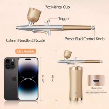 Airbrush Kit With Compressor 48PSI Rechargeable High Pressure Air Brush Set Cordless Airbrush Kit wi...