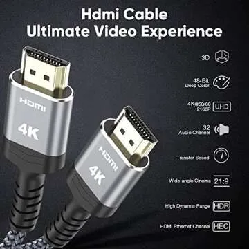 Highwings 4K HDMI Cable 20FT, 4K HDR High Speed 18Gbps Braided Nylon HDMI to HDMI Cord, HDCP 2.2,ARC,Video 4K UHD 2160p,HD 1080p,3D-for Laptop,Game Monitor,PS3,PS4,Blu-ray,Netflix Projector ect