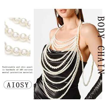 Aiosy Pearls Body Chain Bra Sexy Shawl Necklace Pearl Tops Halter Shoulder Chain Beaded Backless Che...