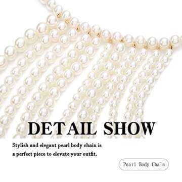 Aiosy Pearls Body Chain Bra Sexy Shawl Necklace Pearl Tops Halter Shoulder Chain Beaded Backless Chest Chains Rave Body Jewelry Festival Party Summer Beach (Sleeveless)