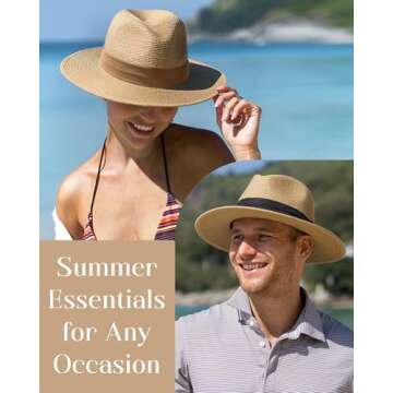 FURTALK Panama Hat Sun Hats for Women Men Wide Brim Fedora Straw Beach Hat UV UPF 80+ Brown
