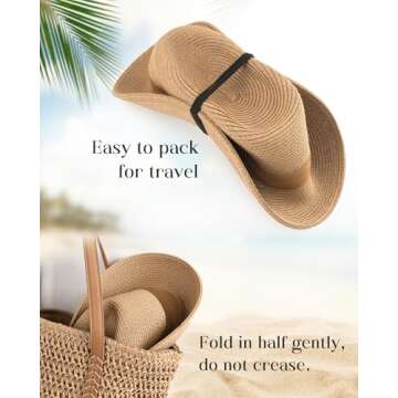 FURTALK Panama Hat Sun Hats for Women Men Wide Brim Fedora Straw Beach Hat UV UPF 80+ Brown