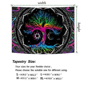 Hialimern Tree of Life Tapestry Trippy Mandala Wall Tapestry Hippie Moon and Sun Tapestry Black Galaxy Stars Space Tapestry Colorful Boho Aesthetic Tapestry for Bedroom Living Room (L-W78.7" × H59.1)