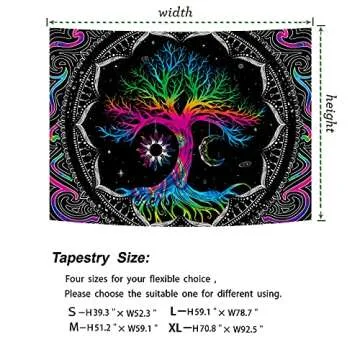 Hialimern Tree of Life Tapestry Trippy Mandala Wall Tapestry Hippie Moon and Sun Tapestry Black Galaxy Stars Space Tapestry Colorful Boho Aesthetic Tapestry for Bedroom Living Room (L-W78.7" × H59.1)