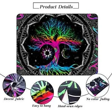 Hialimern Tree of Life Tapestry Trippy Mandala Wall Tapestry Hippie Moon and Sun Tapestry Black Galaxy Stars Space Tapestry Colorful Boho Aesthetic Tapestry for Bedroom Living Room (L-W78.7" × H59.1)