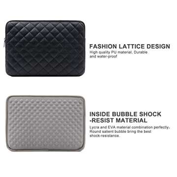 RAINYEAR 14 Inch Laptop Sleeve Diamond PU Leather Case Protective Shockproof Water Resistant Padded Cover Carrying Bag Compatible with 14" Notebook Computer Chromebook,14 MacBook Pro A2442 (Black)