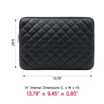 RAINYEAR 14 Inch Laptop Sleeve Diamond PU Leather Case Protective Shockproof Water Resistant Padded Cover Carrying Bag Compatible with 14" Notebook Computer Chromebook,14 MacBook Pro A2442 (Black)