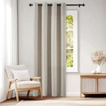 jinchan 60% Blackout Linen Textured Curtain for Living Room Darkening 84 Inch Long Bedroom Curtain Thermal Insulated Curtain Greyish Beige Curtain Grommet Top Window Curtain 1 Panel
