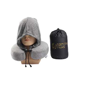 Luxury Memory Foam Neck Travel Pillow with Hoodie. Stylish Carry Bag. Premium Velvet. Washable Zippe...