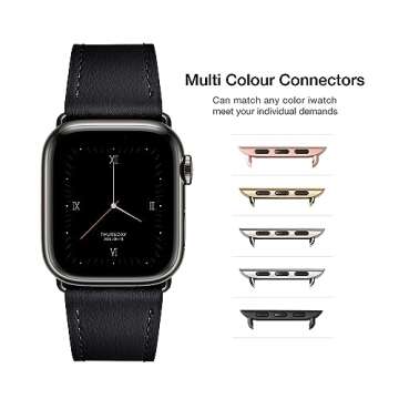 POWER PRIMACY Leather Bands Compatible with Apple Watch Band 38mm 40mm 41mm 42mm-Series 10,Genuine Leather Strap Compatible for Women Men iWatch SE Series 10 9 8 7 6 5 4 3 2 1(Black/Black)