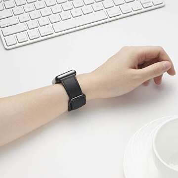 POWER PRIMACY Leather Bands Compatible with Apple Watch Band 38mm 40mm 41mm 42mm-Series 10,Genuine Leather Strap Compatible for Women Men iWatch SE Series 10 9 8 7 6 5 4 3 2 1(Black/Black)