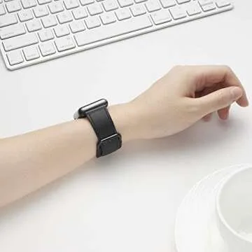 POWER PRIMACY Leather Bands Compatible with Apple Watch Band 38mm 40mm 41mm 42mm-Series 10,Genuine Leather Strap Compatible for Women Men iWatch SE Series 10 9 8 7 6 5 4 3 2 1(Black/Black)