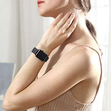 POWER PRIMACY Leather Bands Compatible with Apple Watch Band 38mm 40mm 41mm 42mm-Series 10,Genuine Leather Strap Compatible for Women Men iWatch SE Series 10 9 8 7 6 5 4 3 2 1(Black/Black)