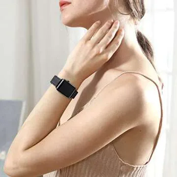 POWER PRIMACY Leather Bands Compatible with Apple Watch Band 38mm 40mm 41mm 42mm-Series 10,Genuine Leather Strap Compatible for Women Men iWatch SE Series 10 9 8 7 6 5 4 3 2 1(Black/Black)