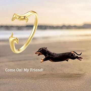 MUNDELL 925 Sterling Silver Cute Dachshund Rings Golden Puppy Dog Rings for Women Animal Rings Stack...