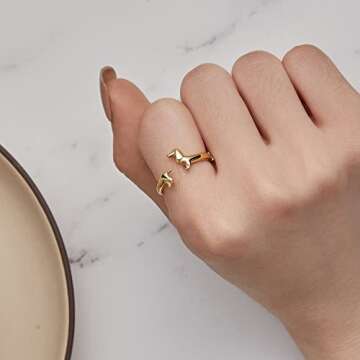 MUNDELL 925 Sterling Silver Cute Dachshund Rings Golden Puppy Dog Rings for Women Animal Rings Stacking Ring Statement Ring