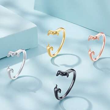 MUNDELL 925 Sterling Silver Cute Dachshund Rings Golden Puppy Dog Rings for Women Animal Rings Stacking Ring Statement Ring