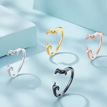 MUNDELL 925 Sterling Silver Cute Dachshund Rings Golden Puppy Dog Rings for Women Animal Rings Stacking Ring Statement Ring