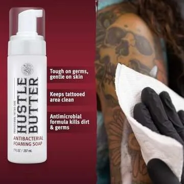 Hustle Bubbles Tattoo Aftercare Tattoo Soap Antibacterial Soap To Clean New Tattoos & Piercings Essential Tattoo Supplies 7oz