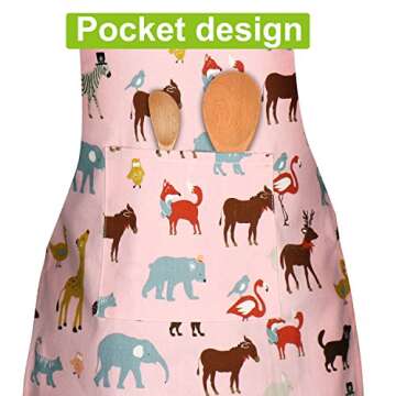 Kids Cotton Aprons with Adjustable Strap for Cooking