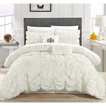 Chic Home White Bed in a Bag Comforter Set, Queen Size (6 Piece), Halpert - Pintuck Pinch Pleat Micr...
