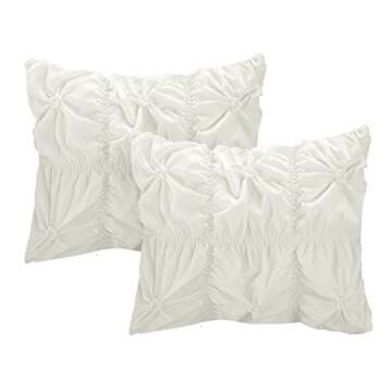 Chic Home White Bed in a Bag Comforter Set, Queen Size (6 Piece), Halpert - Pintuck Pinch Pleat Microfiber Bedding - Shams, Bed Skirt, Flat & Fitted Sheet, Pillowcases, Breakfast & Decorative Pillow