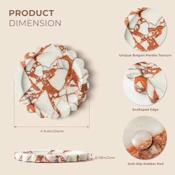 N NANSHOP Natural Marble Tray with Scalloped Edge,Deluxe Handmade Decorative Storage Tray for Counte...