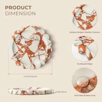 N NANSHOP Natural Marble Tray with Scalloped Edge,Deluxe Handmade Decorative Storage Tray for Counte...