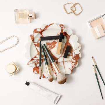 N NANSHOP Natural Marble Tray with Scalloped Edge,Deluxe Handmade Decorative Storage Tray for Counter, Kitchen, Vanity, Bathroom, Dressing Table,Bedside Table, Home Decor - Red (NS032)