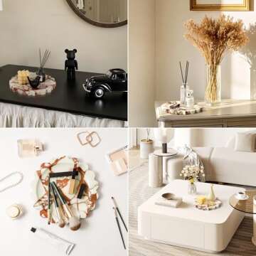 N NANSHOP Natural Marble Tray with Scalloped Edge,Deluxe Handmade Decorative Storage Tray for Counter, Kitchen, Vanity, Bathroom, Dressing Table,Bedside Table, Home Decor - Red (NS032)