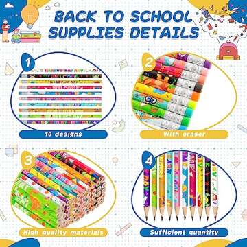 Back to School Supplies, 50pcs First Day of School Aesthetic Pencils Bulk, Cute Welcome Back to School HB Pencils with Eraser, School Stationery for Kindergarten Preschool Classroom Reward Gifts Stuff