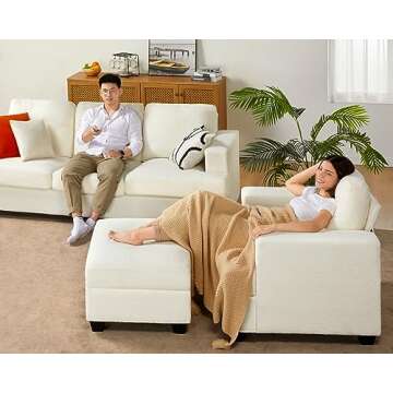 VanAcc Sofa Comfy Sofa Couch with Extra Deep Seats, Modern Sofa- Ottoman Sofa, Couch for Living Room Apartment Lounge, Beige Chenille