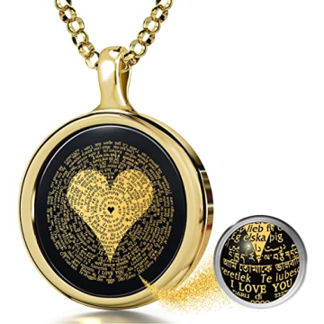 NanoStyle Gold Plated Silver I Love You Necklace - Romantic Gift Inscribed in 120 Languages on Pure ...