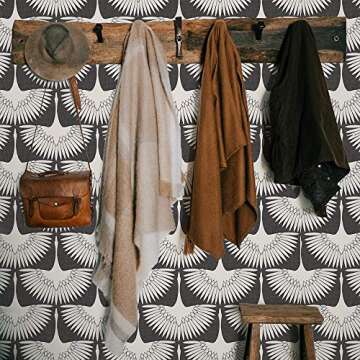 Tempaper x Genevieve Gorder Storm Gray Feather Flock Removable Peel and Stick Wallpaper, 20.5 in X 16.5 ft, Made in the USA