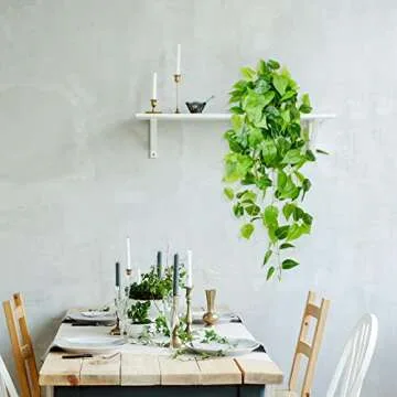 LOYWREE Fake Hanging Potted Plant, 35.4in Artificial Potted Plant Faux Ivy Vine Plant Hanging Plant Pothos for Shelf Home Office Indoor Outdoor Garden Greenery Decor (Black Pot)