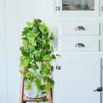 LOYWREE Fake Hanging Potted Plant, 35.4in Artificial Potted Plant Faux Ivy Vine Plant Hanging Plant Pothos for Shelf Home Office Indoor Outdoor Garden Greenery Decor (Black Pot)