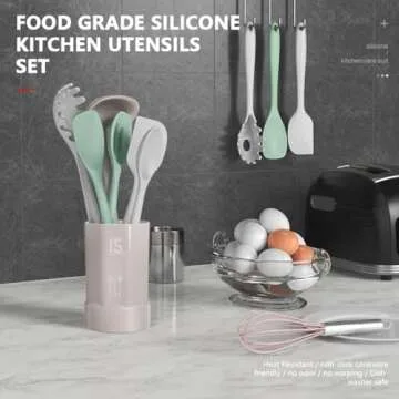 Silicone Cooking Utensils Set - 446°F Heat Resistant Silicone Kitchen Utensils,Spatula,Spoon, Kitch...