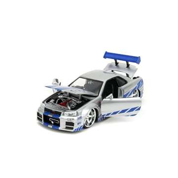 Jada Toys Fast & Furious Brian’s 2002 Nissan Skyline R34 Die-cast Car, 1:24 Scale, Silver & Blue,19808