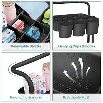 LEZIOA 3 Tier Rolling Cart, Ajustable Art Craft Cart Organizer on Wheels, Metal Utility Storage Cart with Handle for Kitchen Bathroom, Mobile Multifunctional Salon Trolley Makeup Cart, Easy Assembly