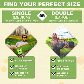 SZHLUX Camping Hammock - Double & Single Portable Hammocks for Outdoor Fun