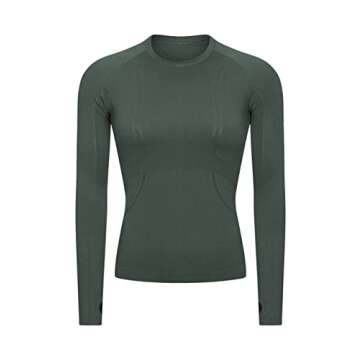LUYAA Women's Long Sleeve Workout Tops – Seamless Athletic Shirts in Green for Fitness, XS