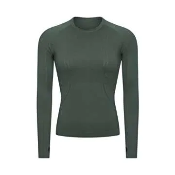 LUYAA Women's Long Sleeve Workout Tops – Seamless Athletic Shirts in Green for Fitness, XS