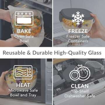 Bentgo Glass All-in-One Salad Container - Large 61-oz Salad Bowl with Lid, 4-Compartment Bento-Style Tray, 3-oz Sauce Container, and Reusable Fork - Dishwasher, Microwave, and Oven Safe (Dark Gray)