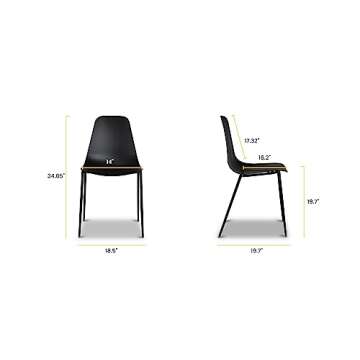 POLY & BARK Isla Modern Kitchen Chairs Set of 4 - Plastic Dining Chair with Metal Legs - Quick Assembly Simple Cafe Chairs Plastic for Indoor or Outdoor - Ebony Black